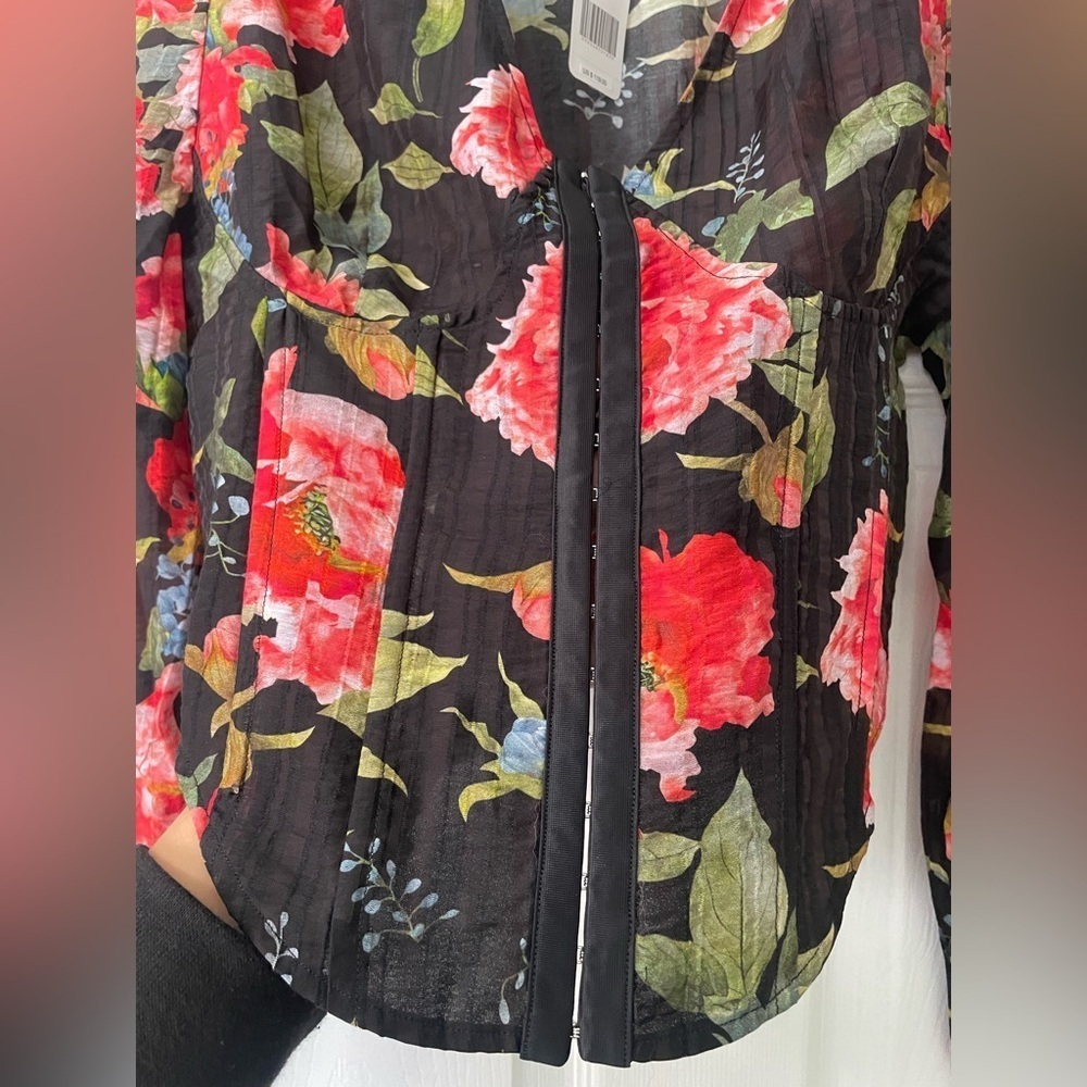 BEBE Sheer Flower Print Corset Blouse (NWT) - Picture 4 of 8